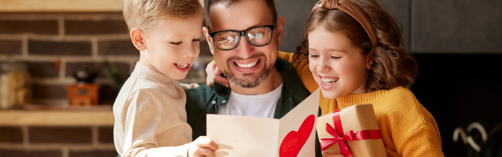 happy father with is children